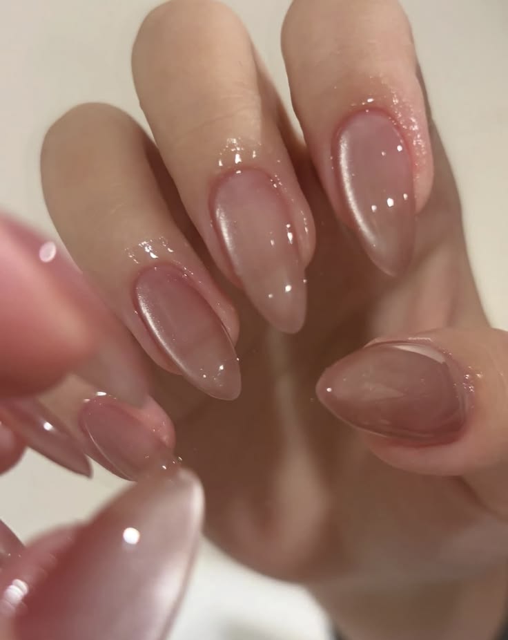 Glass Nude Cat Eye Nails