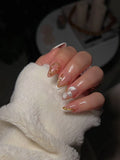 French Chrome White Gold Nails