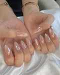 Nude Pearl Glazed Donut Nails
