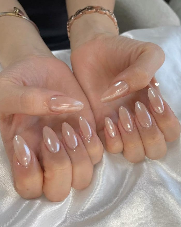 Nude Pearl Glazed Donut Nails