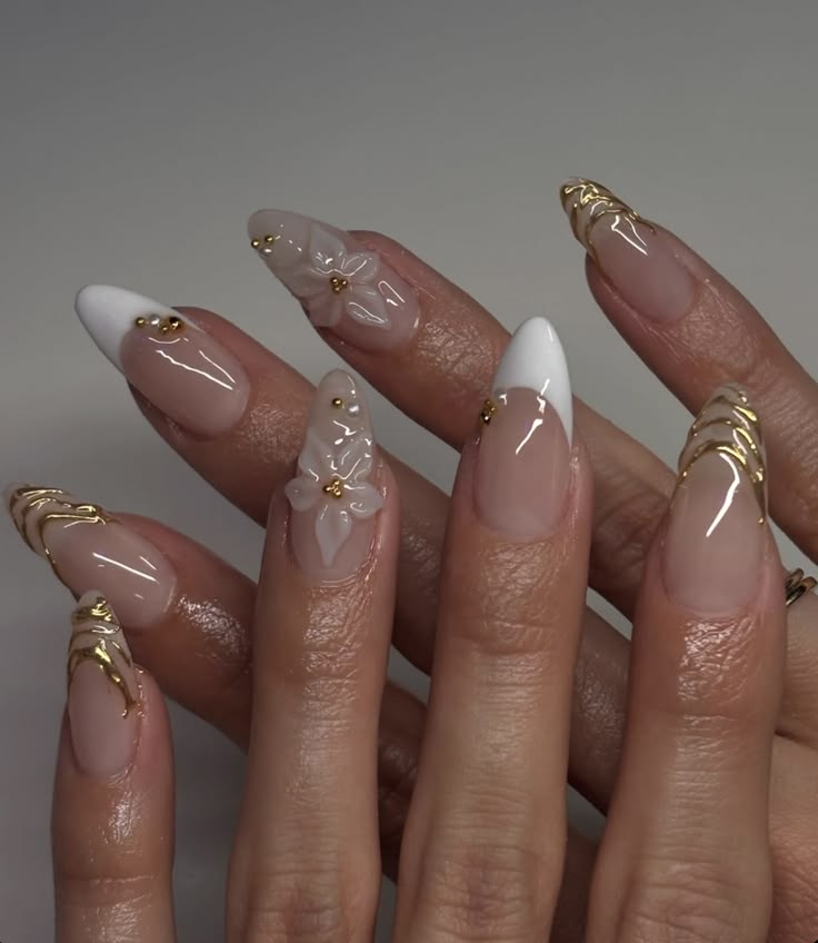 Elegant French Abstract Gold Nails