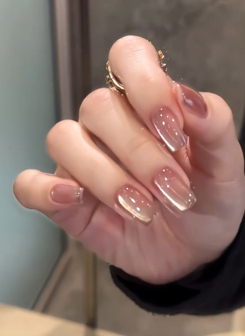 Nude Glass Cat Eye Aesthetic Nails