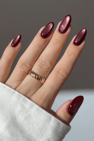 Cherry Mocha Cat Eye Nails
