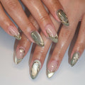 Mint Green Cat Eye Gold Abstract Nails