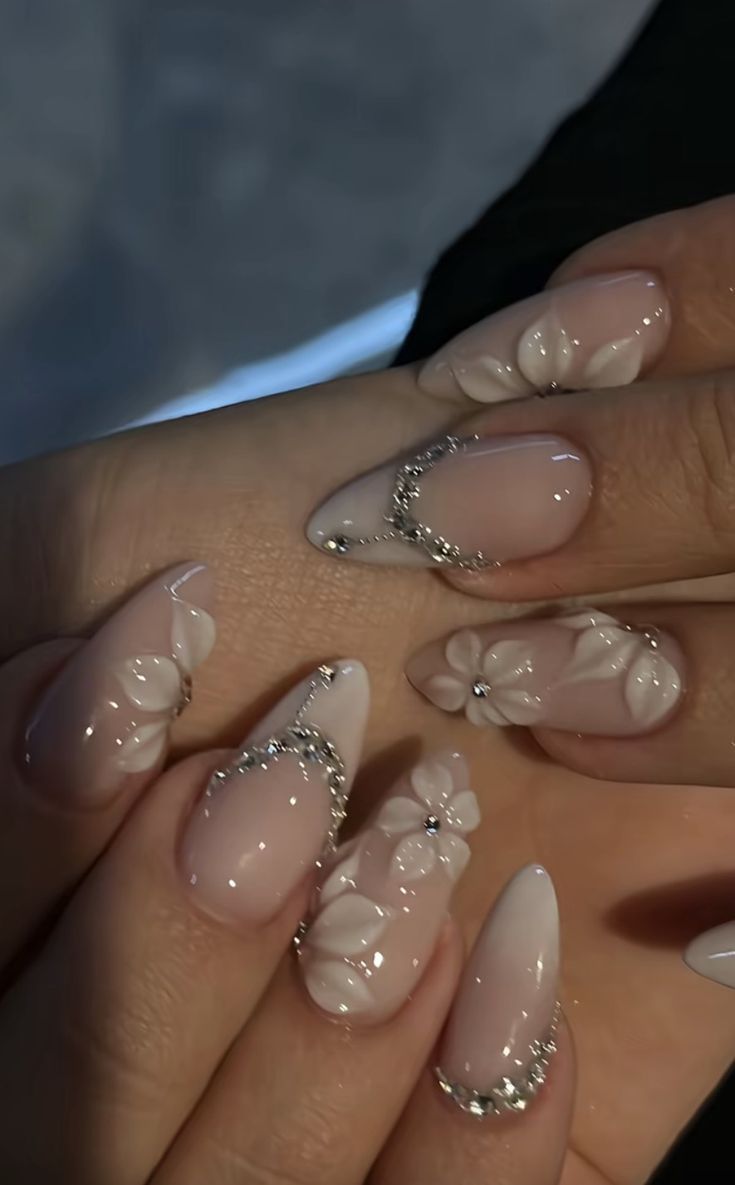 Luxurious Ombre Abstract Swarovski Nails