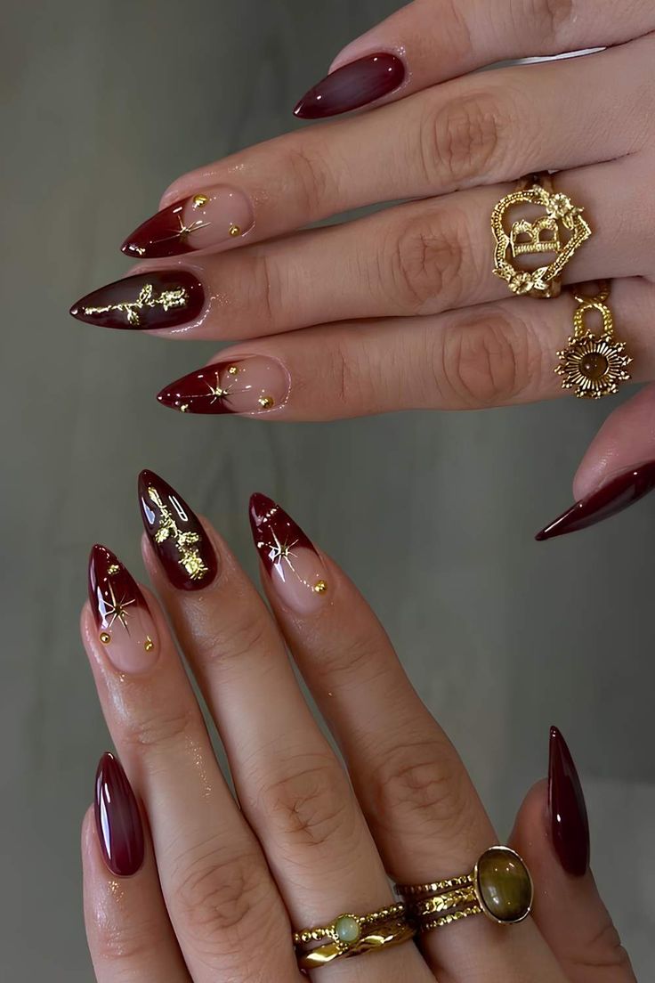Elegant Maroon Mani With Gold Designing